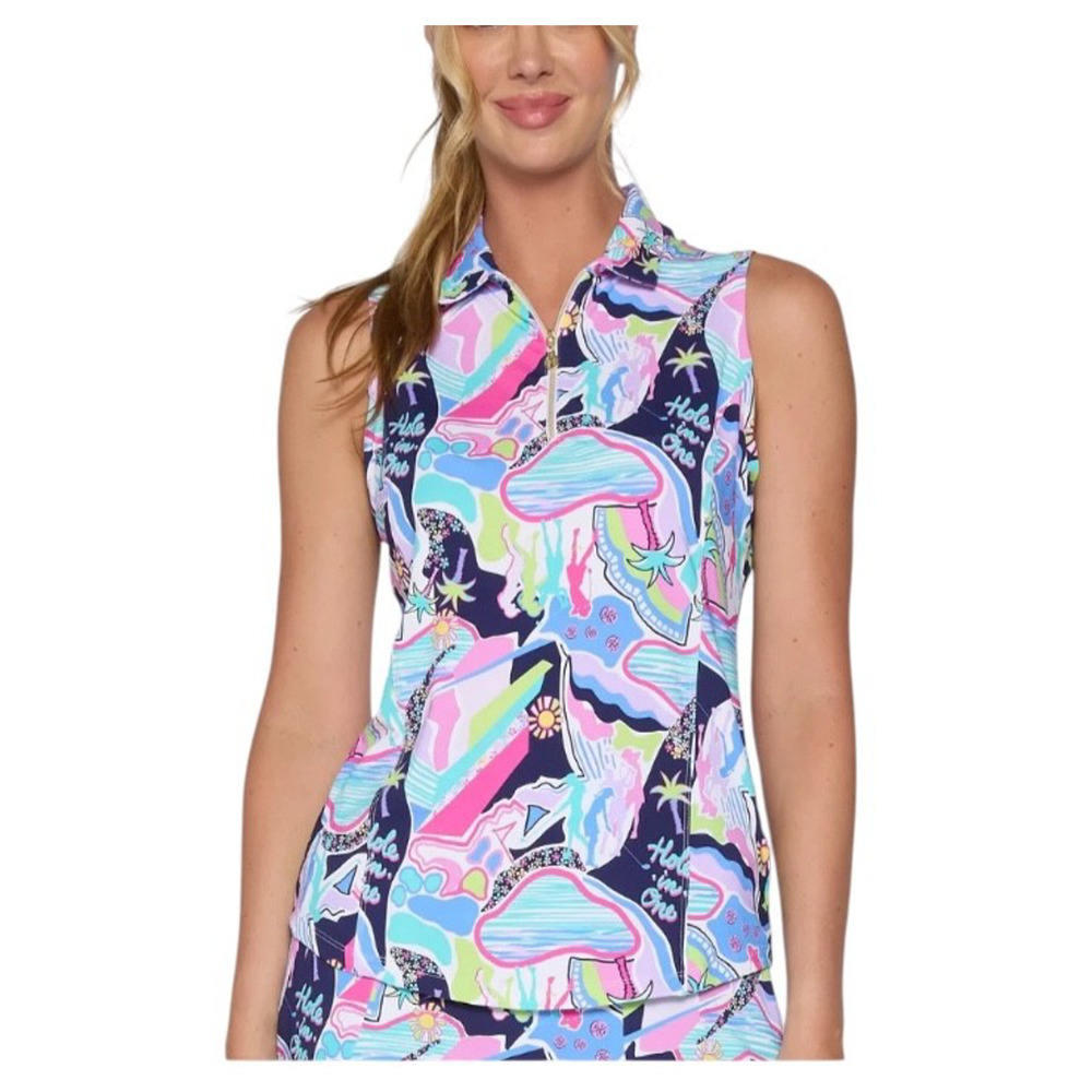 G LIFESTYLE Women's Size Medium Multi Sleeveless 1/4 Zip Polo Golf Top UPF 50